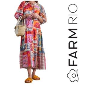 Farm Rio Summer Vibe Eyelet Maxi Dress XS